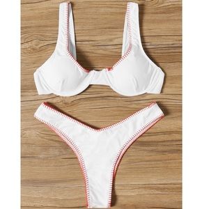 White Bra Style Hip Cut Bikini Set